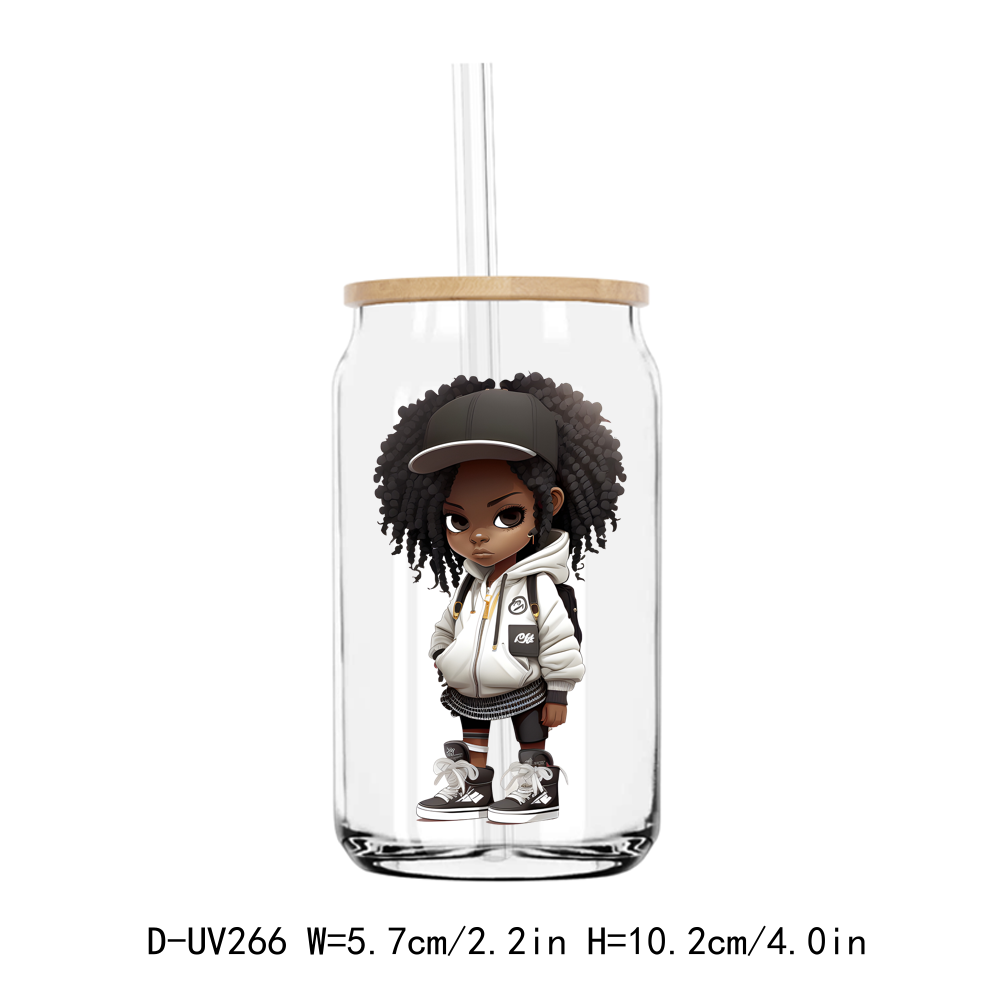 Hip Pop Afro Cartoon Girl UV DTF Sticker Decals