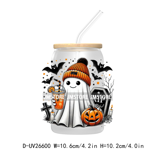 Cute Ghost Spooky Halloween UV DTF Transfer Stickers Decals For Libbey Cold Cups Mugs Tumbler Waterproof DIY Custom Logo Labels