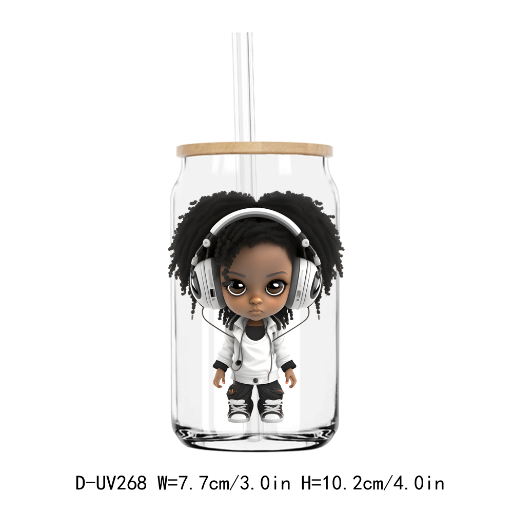 Hip Pop Afro Cartoon Girl UV DTF Sticker Decals