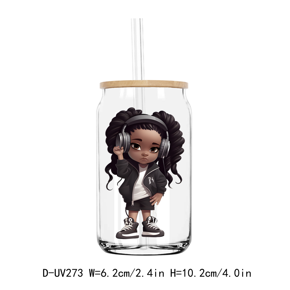 Hip Pop Afro Cartoon Girl UV DTF Sticker Decals