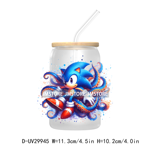 Blue Hedgehog Characters Splash And Watercolor UV DTF Transfer Stickers Decals For Libbey Cold Cups Mugs Tumbler Kids Cartoon