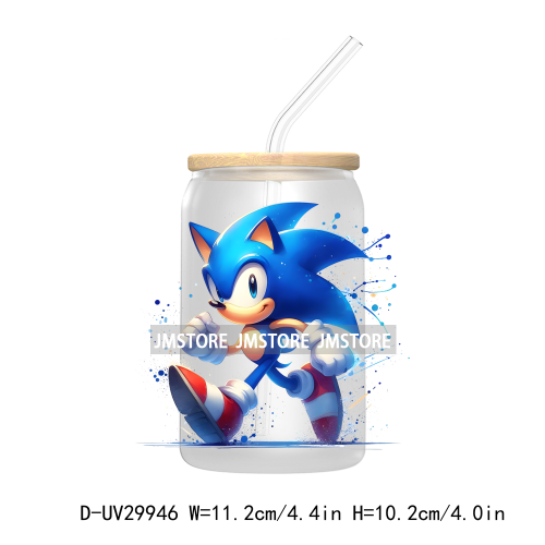 Blue Hedgehog Characters Splash And Watercolor UV DTF Transfer Stickers Decals For Libbey Cold Cups Mugs Tumbler Kids Cartoon