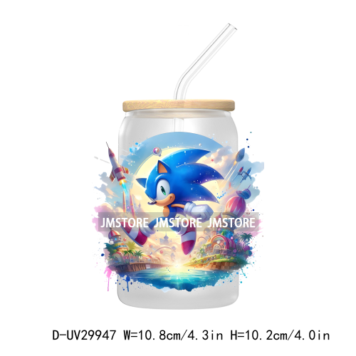 Blue Hedgehog Characters Splash And Watercolor UV DTF Transfer Stickers Decals For Libbey Cold Cups Mugs Tumbler Kids Cartoon