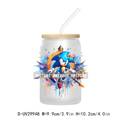 Blue Hedgehog Characters Splash And Watercolor UV DTF Transfer Stickers Decals For Libbey Cold Cups Mugs Tumbler Kids Cartoon