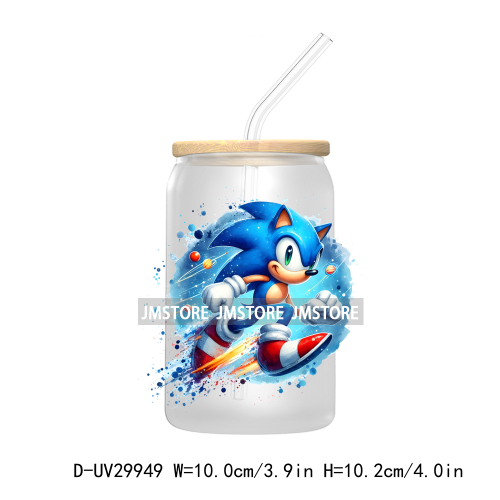 Blue Hedgehog Characters Splash And Watercolor UV DTF Transfer Stickers Decals For Libbey Cold Cups Mugs Tumbler Kids Cartoon