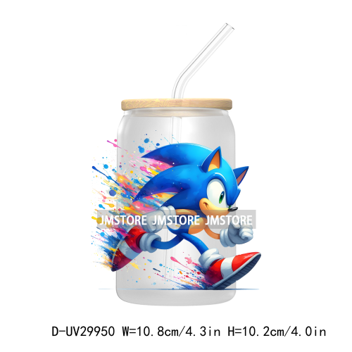 Blue Hedgehog Characters Splash And Watercolor UV DTF Transfer Stickers Decals For Libbey Cold Cups Mugs Tumbler Kids Cartoon