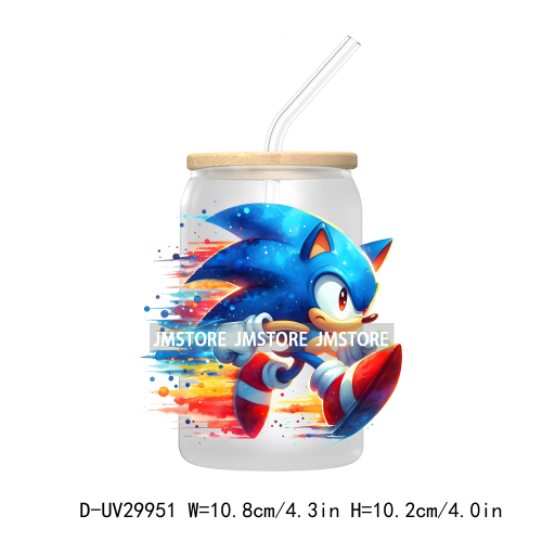 Blue Hedgehog Characters Splash And Watercolor UV DTF Transfer Stickers Decals For Libbey Cold Cups Mugs Tumbler Kids Cartoon