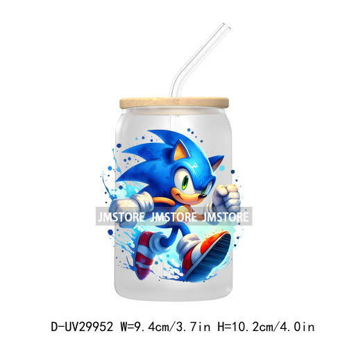 Blue Hedgehog Characters Splash And Watercolor UV DTF Transfer Stickers Decals For Libbey Cold Cups Mugs Tumbler Kids Cartoon