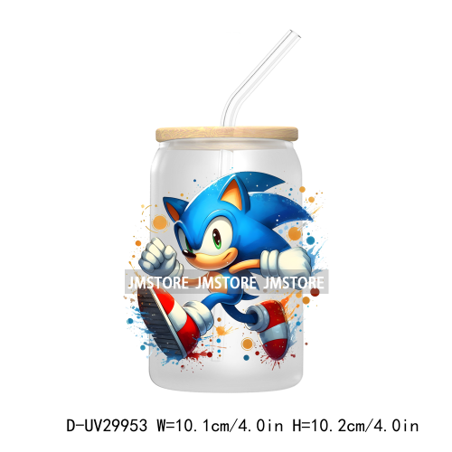 Blue Hedgehog Characters Splash And Watercolor UV DTF Transfer Stickers Decals For Libbey Cold Cups Mugs Tumbler Kids Cartoon