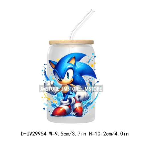 Blue Hedgehog Characters Splash And Watercolor UV DTF Transfer Stickers Decals For Libbey Cold Cups Mugs Tumbler Kids Cartoon