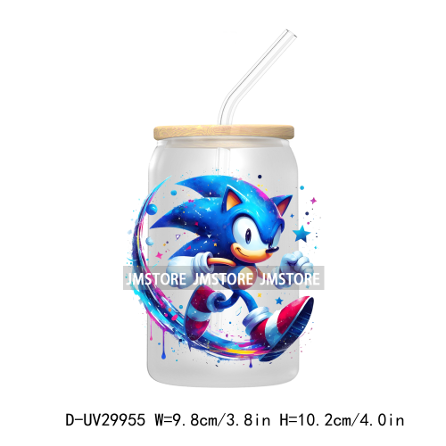 Blue Hedgehog Characters Splash And Watercolor UV DTF Transfer Stickers Decals For Libbey Cold Cups Mugs Tumbler Kids Cartoon