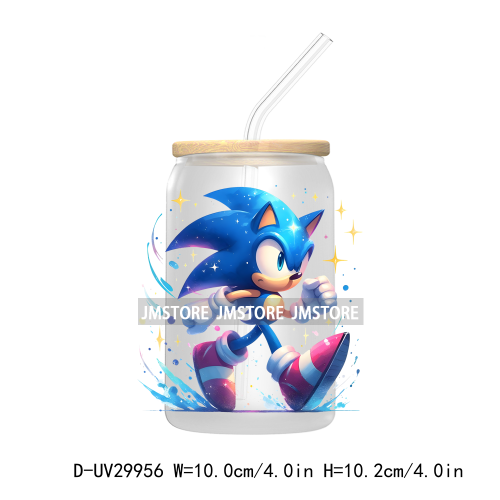 Blue Hedgehog Characters Splash And Watercolor UV DTF Transfer Stickers Decals For Libbey Cold Cups Mugs Tumbler Kids Cartoon