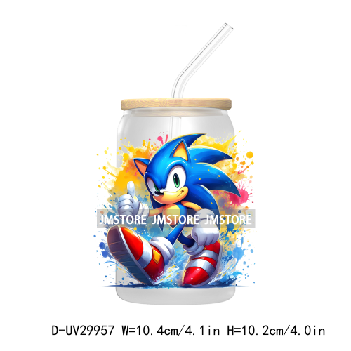 Blue Hedgehog Characters Splash And Watercolor UV DTF Transfer Stickers Decals For Libbey Cold Cups Mugs Tumbler Kids Cartoon