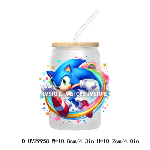 Blue Hedgehog Characters Splash And Watercolor UV DTF Transfer Stickers Decals For Libbey Cold Cups Mugs Tumbler Kids Cartoon