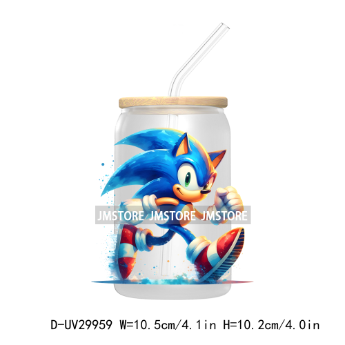 Blue Hedgehog Characters Splash And Watercolor UV DTF Transfer Stickers Decals For Libbey Cold Cups Mugs Tumbler Kids Cartoon