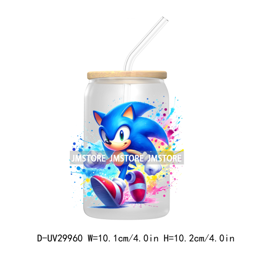 Blue Hedgehog Characters Splash And Watercolor UV DTF Transfer Stickers Decals For Libbey Cold Cups Mugs Tumbler Kids Cartoon