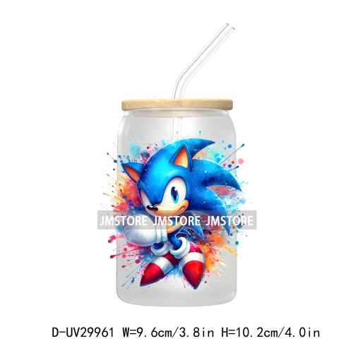 Blue Hedgehog Characters Splash And Watercolor UV DTF Transfer Stickers Decals For Libbey Cold Cups Mugs Tumbler Kids Cartoon