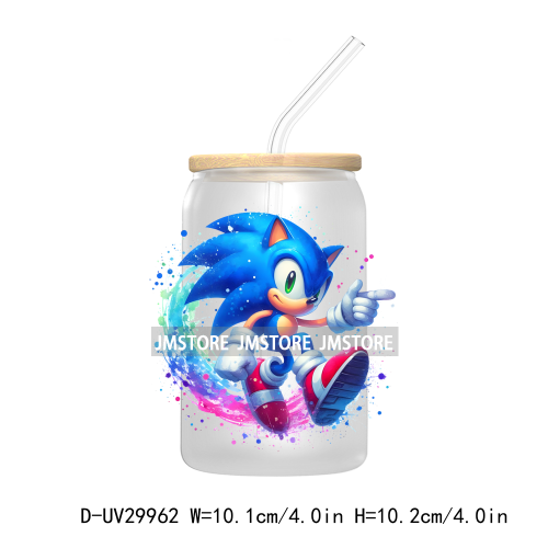 Blue Hedgehog Characters Splash And Watercolor UV DTF Transfer Stickers Decals For Libbey Cold Cups Mugs Tumbler Kids Cartoon