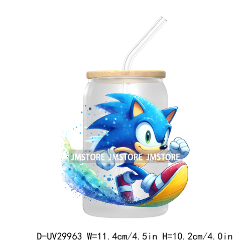 Blue Hedgehog Characters Splash And Watercolor UV DTF Transfer Stickers Decals For Libbey Cold Cups Mugs Tumbler Kids Cartoon