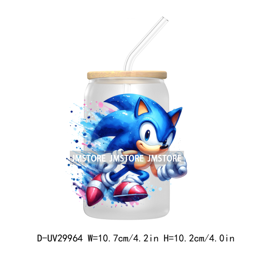 Blue Hedgehog Characters Splash And Watercolor UV DTF Transfer Stickers Decals For Libbey Cold Cups Mugs Tumbler Kids Cartoon