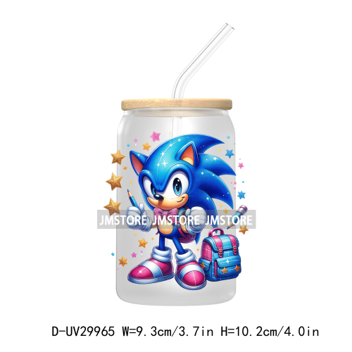 Blue Hedgehog Characters Splash And Watercolor UV DTF Transfer Stickers Decals For Libbey Cold Cups Mugs Tumbler Kids Cartoon