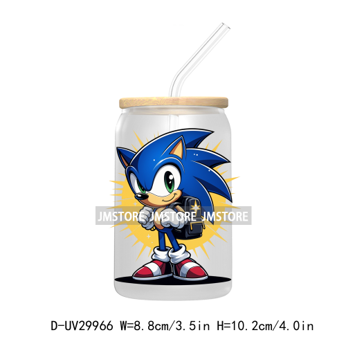 Blue Hedgehog Characters Splash And Watercolor UV DTF Transfer Stickers Decals For Libbey Cold Cups Mugs Tumbler Kids Cartoon