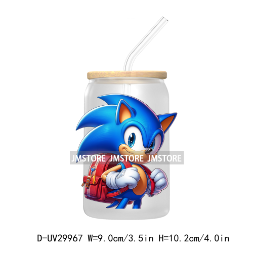 Blue Hedgehog Characters Splash And Watercolor UV DTF Transfer Stickers Decals For Libbey Cold Cups Mugs Tumbler Kids Cartoon