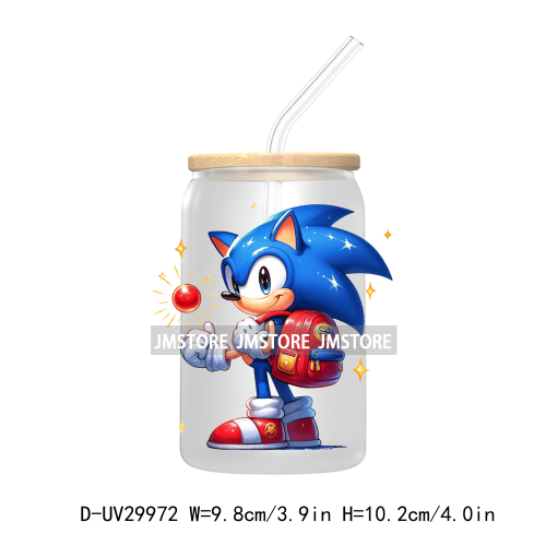 Blue Hedgehog Characters Splash And Watercolor UV DTF Transfer Stickers Decals For Libbey Cold Cups Mugs Tumbler Kids Cartoon