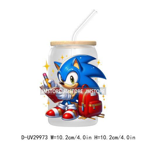 Blue Hedgehog Characters Splash And Watercolor UV DTF Transfer Stickers Decals For Libbey Cold Cups Mugs Tumbler Kids Cartoon