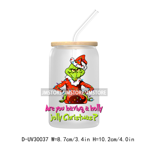 Mean Green Guy Christmas Bougie UV DTF Transfer Stickers Decals For Libbey Cold Cups Mugs Tumbler Retro Christmas 90's Movie