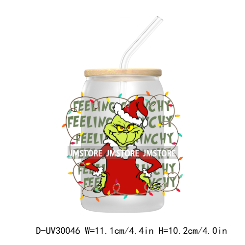 Mean Green Guy Christmas Bougie UV DTF Transfer Stickers Decals For Libbey Cold Cups Mugs Tumbler Retro Christmas 90's Movie