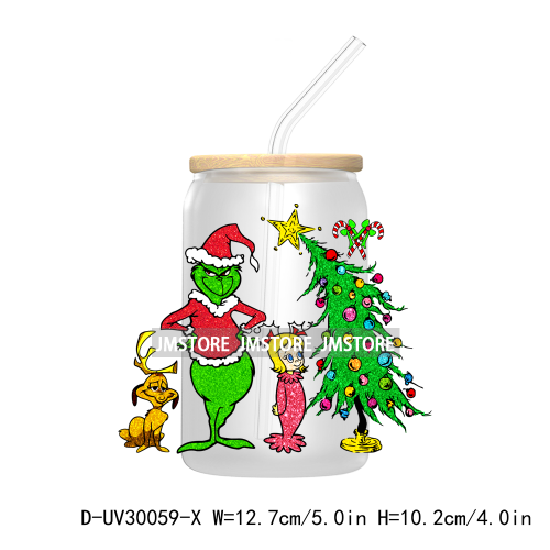 Mean Green Guy Christmas Bougie UV DTF Transfer Stickers Decals For Libbey Cold Cups Mugs Tumbler Retro Christmas 90's Movie