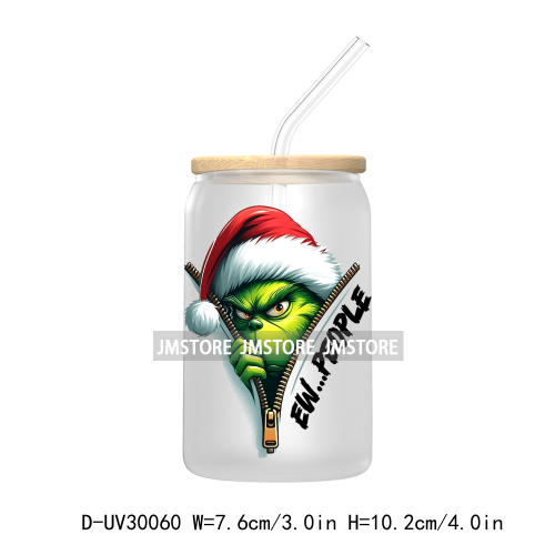 Mean Green Guy Christmas Bougie UV DTF Transfer Stickers Decals For Libbey Cold Cups Mugs Tumbler Retro Christmas 90's Movie