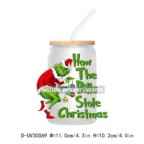 Christmas Movie Cartoon Green Guy UV DTF Transfer Stickers Decals For Libbey Cold Cup Mug Tumbler Waterproof Family Xmas Holiday