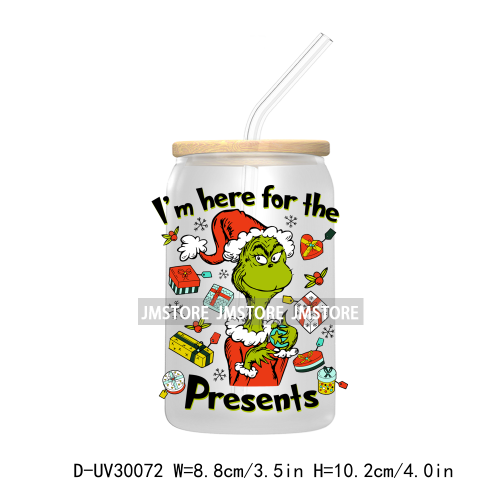 Christmas Movie Cartoon Green Guy UV DTF Transfer Stickers Decals For Libbey Cold Cup Mug Tumbler Waterproof Family Xmas Holiday