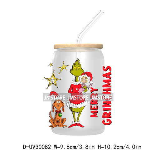 Christmas Movie Cartoon Green Guy UV DTF Transfer Stickers Decals For Libbey Cold Cup Mug Tumbler Waterproof Family Xmas Holiday