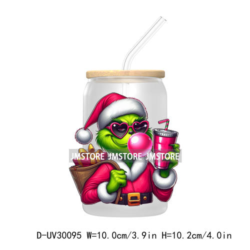 Merry Christmas Green Guy Blowing Up Bubble UV DTF Transfer Stickers Decals For Libbey Cold Cups Mug Tumbler Thug Life Christams