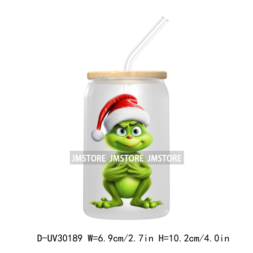 Cute Baby Green Christmas Characters UV DTF Transfer Stickers Decals For Libbey Cold Cups Mugs Tumbler Waterproof Holiday Vibes