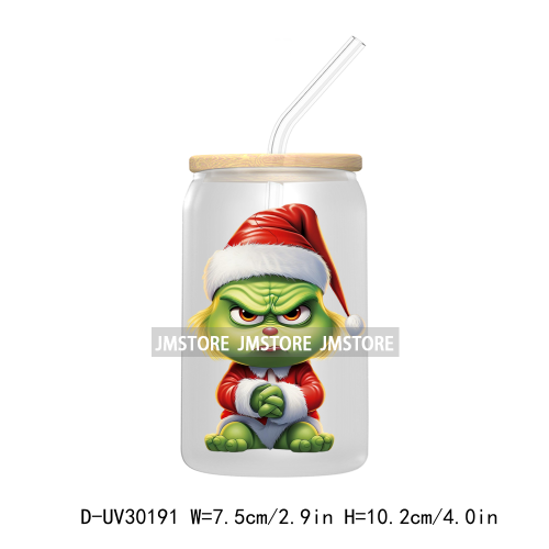 Cute Baby Green Christmas Characters UV DTF Transfer Stickers Decals For Libbey Cold Cups Mugs Tumbler Waterproof Holiday Vibes