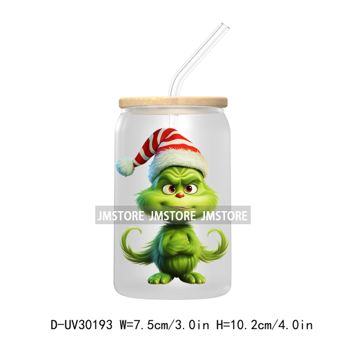 Cute Baby Green Christmas Characters UV DTF Transfer Stickers Decals For Libbey Cold Cups Mugs Tumbler Waterproof Holiday Vibes