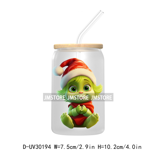 Cute Baby Green Christmas Characters UV DTF Transfer Stickers Decals For Libbey Cold Cups Mugs Tumbler Waterproof Holiday Vibes