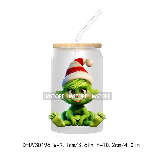 Cute Baby Green Christmas Characters UV DTF Transfer Stickers Decals For Libbey Cold Cups Mugs Tumbler Waterproof Holiday Vibes