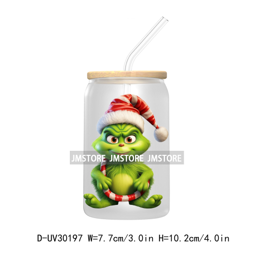 Cute Baby Green Christmas Characters UV DTF Transfer Stickers Decals For Libbey Cold Cups Mugs Tumbler Waterproof Holiday Vibes