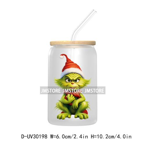 Cute Baby Green Christmas Characters UV DTF Transfer Stickers Decals For Libbey Cold Cups Mugs Tumbler Waterproof Holiday Vibes