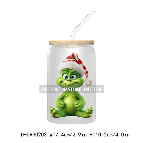 Cute Baby Green Christmas Characters UV DTF Transfer Stickers Decals For Libbey Cold Cups Mugs Tumbler Waterproof Holiday Vibes