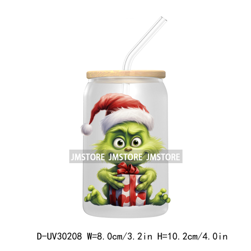 Cute Baby Green Christmas Characters UV DTF Transfer Stickers Decals For Libbey Cold Cups Mugs Tumbler Waterproof Holiday Vibes