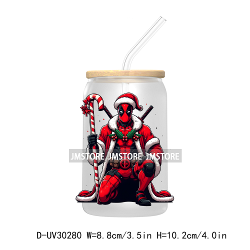 Christmas Squad Hero Cartoon Characters UV DTF Transfer Stickers Decals For Libbey Cold Cups Mugs Tumbler Holiday Movies Friends