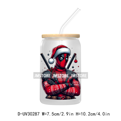 Christmas Squad Hero Cartoon Characters UV DTF Transfer Stickers Decals For Libbey Cold Cups Mugs Tumbler Holiday Movies Friends