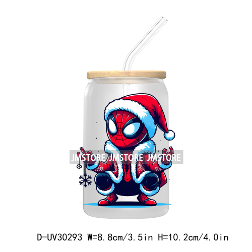 Christmas Squad Hero Cartoon Characters UV DTF Transfer Stickers Decals For Libbey Cold Cups Mugs Tumbler Holiday Movies Friends