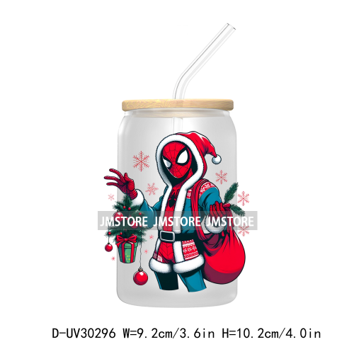 Christmas Squad Hero Cartoon Characters UV DTF Transfer Stickers Decals For Libbey Cold Cups Mugs Tumbler Holiday Movies Friends